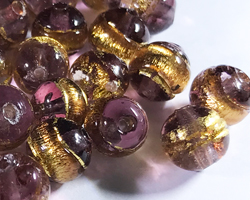  venetian murano amethyst glass with 24k banded gold foil 6mm round bead *** QUANTITY IN STOCK =46 *** 