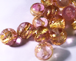  venetian murano bicolour fused rubino and clear glass with 24k banded gold foil 6mm round bead *** QUANTITY IN STOCK =80 *** 