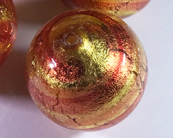  venetian murano rubino glass over banded 24k gold foil 20mm round bead *** QUANTITY IN STOCK =44 *** 