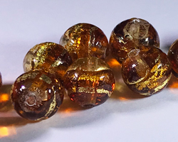  venetian murano topaz glass with 24k banded gold foil 8mm round bead *** QUANTITY IN STOCK =38 *** 