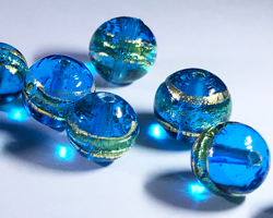  venetian murano aquamarine glass with 24k banded gold foil 8mm round bead *** QUANTITY IN STOCK =38 *** 
