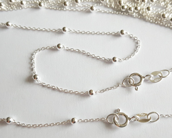  ready made sterling silver necklace - 18 inch length - 0.8mm fortantina chain with 2.5mm ball satellites at 25mm intervals 
