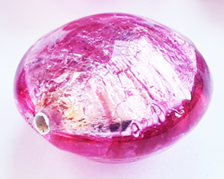  venetian murano rubino pink glass over sterling silver foil 11mm x 8mm puffed lentil bead *** QUANTITY IN STOCK =15 *** 