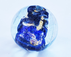  venetian murano aquamarine glass with gold foil 16mm dichroic round bead *** QUANTITY IN STOCK =1*** 