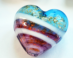  venetian murano rubino, ameythst and white glass with 24k gold foil 14mm x 14mm x 9mm swirl heart bead, very lovely!! *** QUANTITY IN STOCK = 59 *** 