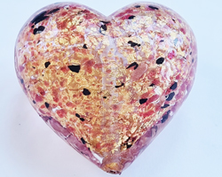  venetian murano rubino pink glass over 24kt gold foil speckles and aventurina 30mm x 30mm x 18.5mm heart bead *** QUANTITY IN STOCK = 12*** 
