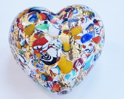  venetian murano multi-coloured glass over 24k gold foil 35mm x 35mm x21mm klimt heart bead *** QUANTITY IN STOCK =10 *** 