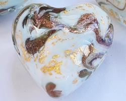  venetian murano marbled pale blue and ivory glass with 24k gold and aventurina 22mm heart bead *** QUANTITY IN STOCK = 20 *** 