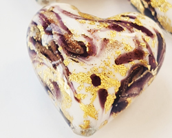  venetian murano marbled chocolate brown and ivory glass with 24k gold and aventurina 22mm heart bead *** QUANTITY IN STOCK = 20 *** 