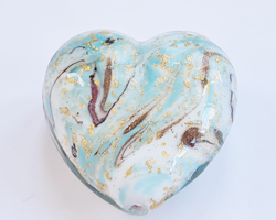  venetian murano marbled turquoise glass over 24k gold 35mm x 35mm x 21mm heart bead *** QUANTITY IN STOCK = 20 *** 