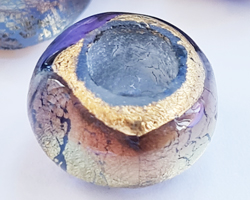  *LARGE CORE* venetian murano amethyst and blue glass with partially exposed 24k gold foil 16mm x 10mm rondel bead *** QUANTITY IN STOCK =20 *** 