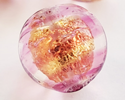  venetian murano  rubino pink striped glass over 24k gold foil 6mm round bead *** QUANTITY IN STOCK =21 *** 