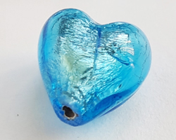  venetian murano aquamarine glass over silver foil 8mm x 8mm x 7mm heart bead *** QUANTITY IN STOCK =50 *** 