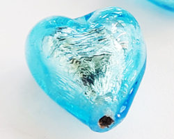  venetian murano light aquamarine glass over silver foil 8mm x 8mm x 7mm heart bead *** QUANTITY IN STOCK =34 *** 