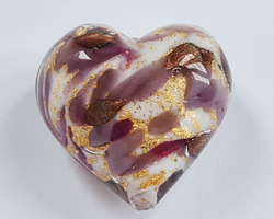 venetian murano marbled lilac and ivory glass with 24k gold  28mm heart bead *** QUANTITY IN STOCK = 2 *** 