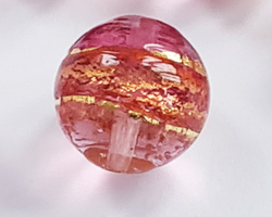  venetian murano rubino pink and clear glass with 24k banded gold foil 12mm round bead *** QUANTITY IN STOCK =10 *** 