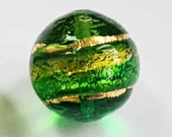  venetian murano emerald and peridot glass with 24k banded gold foil 14mm round bead *** QUANTITY IN STOCK =12 *** 