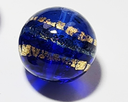  venetian murano cobolt blue glass with 24k banded gold foil 14mm round bead *** QUANTITY IN STOCK =12 *** 