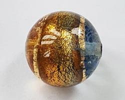  venetian murano topaz and aquamarine glass with 24k banded gold foil 14mm round bead *** QUANTITY IN STOCK =12 *** 