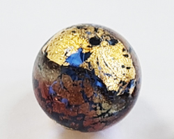  venetian murano sapphire blue glass with red swirls and  24k gold foil 12mm round bead *** QUANTITY IN STOCK =12 *** 