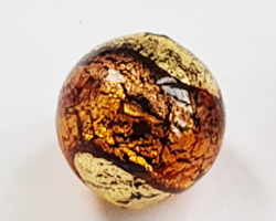  venetian murano topaz glass with swirls of  24k gold foil 12mm round bead *** QUANTITY IN STOCK =12 *** 