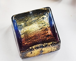  venetian murano aquamarine glass with 24k gold foil 16mm x16mm x 8mm square bead *** QUANTITY IN STOCK =7 *** 