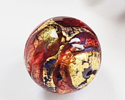  venetian murano sapphire blue glass with swirls of red over 24k gold foil 14mm round bead *** QUANTITY IN STOCK =43 *** 