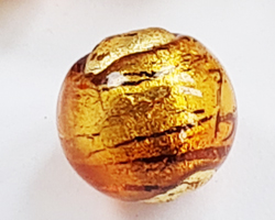  venetian murano topaz glass with swirls of 24k gold foil 14mm round bead *** QUANTITY IN STOCK =24 *** 