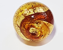  venetian murano topaz glass with swirls of 24k gold foil 18mm round bead *** QUANTITY IN STOCK =8*** 