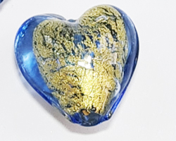  venetian murano  aquamarine blue glass over 24k gold foil 20mm  heart bead   *** QUANTITY IN STOCK = 20 *** 