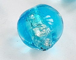  venetian murano aquamarine glass over sterling silver foil 10mm round bead *** QUANTITY IN STOCK =30 *** 
