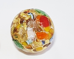  venetian murano multi-coloured glass with exposed gold foil and multi-coloured flower14mm basilica round bead *** QUANTITY IN STOCK =20  *** 