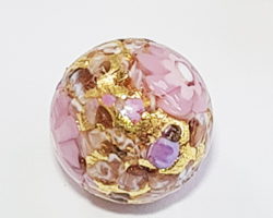  venetian murano opaque pink glass with exposed gold foil and pink flower14mm basilica round bead *** QUANTITY IN STOCK =20  *** 