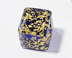  venetian murano cobalt glass over 24k gold 10mm ca'd'oro cube bead *** QUANTITY IN STOCK =8 *** 