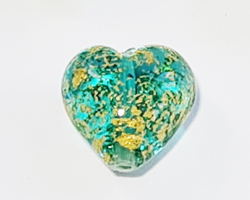  venetian murano aqua glass over 24k gold 12mm ca'd'oro heart bead   *** QUANTITY IN STOCK = 26 *** 