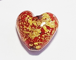  venetian murano opaque red glass over 24k gold 12mm ca'd'oro heart bead *** QUANTITY IN STOCK = 30 *** 