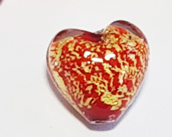  venetian murano opaque red glass over 24k gold 10mm ca'd'oro heart bead   *** QUANTITY IN STOCK = 80 *** 