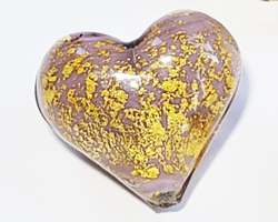  venetian murano opaque violet glass over 24k gold 28mm ca'd'oro heart bead   *** QUANTITY IN STOCK = 6 *** 