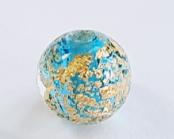 venetian murano aquamarine glass with 24k gold foil 6mm ca'd'oro round bead *** QUANTITY IN STOCK = 60 *** 