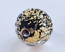  venetian murano black glass with 24k gold foil 6mm ca'd'oro round bead *** QUANTITY IN STOCK = 60 *** 