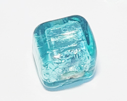  venetian murano sea foam green glass over silver foil 6mm cube bead *** QUANTITY IN STOCK =21 *** 