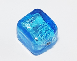  venetian murano aquamarine glass over silver foil 6mm cube bead *** QUANTITY IN STOCK =38 *** 