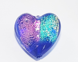  venetian murano cobalt 14mm dichroic heart bead   *** QUANTITY IN STOCK = 17 **** 