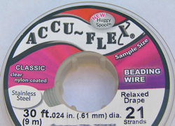  9.1 meter (30 feet) reel - accuflex - 21 strand *clear coated* nylon coated stainless steel stringing/beading wire, 0.61mm total outside diameter 