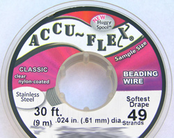  9.1 meter (30 feet) reel - accuflex - 49 strand *clear coated* nylon coated stainless steel stringing/beading wire, 0.61mm total outside diameter 