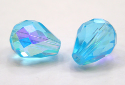  aqua blue AB 7.5mm x 6.3mm faceted drop glass bead 