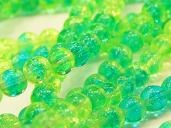  blue & lime green 6mm smooth round crackle glass bead (pp50) 