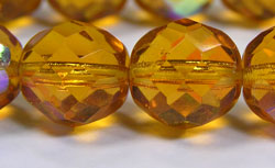  czech honey topaz ab firepolished 12mm faceted round glass bead 