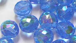  czech sapphire ab firepolished 10mm faceted round glass bead 