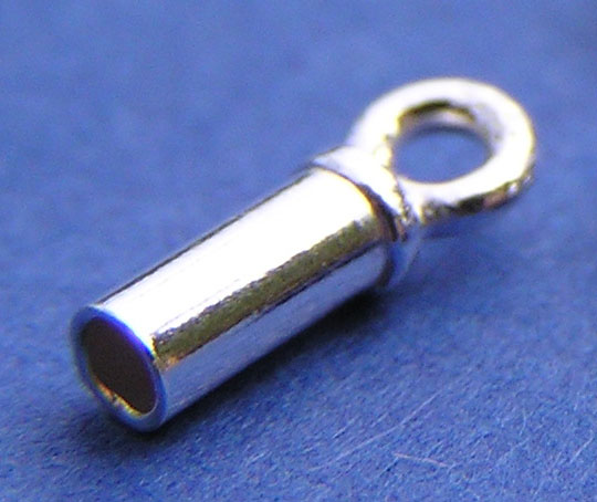  sterling silver 8mm x 2mm OD plain cord end, ID 1.5mm, loop ID 1mm 